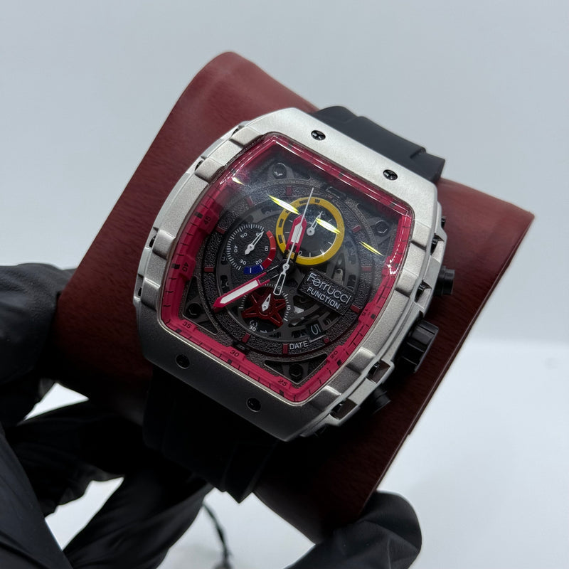 Ferrucci Black Strap With Red Dial With 1 Year Warranty